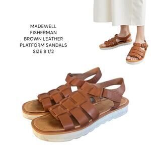 MADEWELL FISHERMAN SANDAL BROWN LEATHER PLATFORM SIZE 8‎ 1/2.